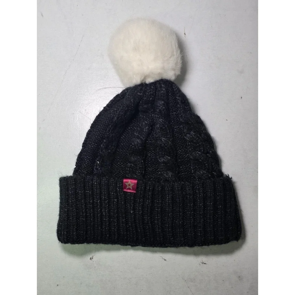 American‎ Girl Hat Black White Knit Girls Winter Logo One Size